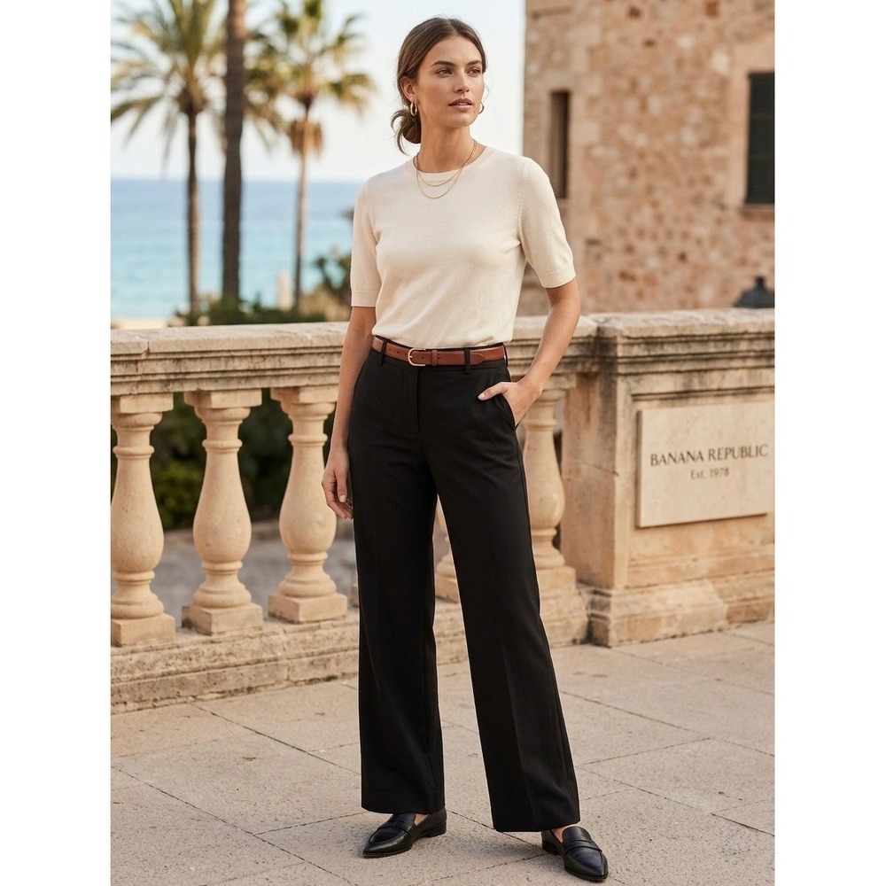 Banana Republic The Martin Fit Black Wool Blend Dress Pants Petite 8P 767783-00